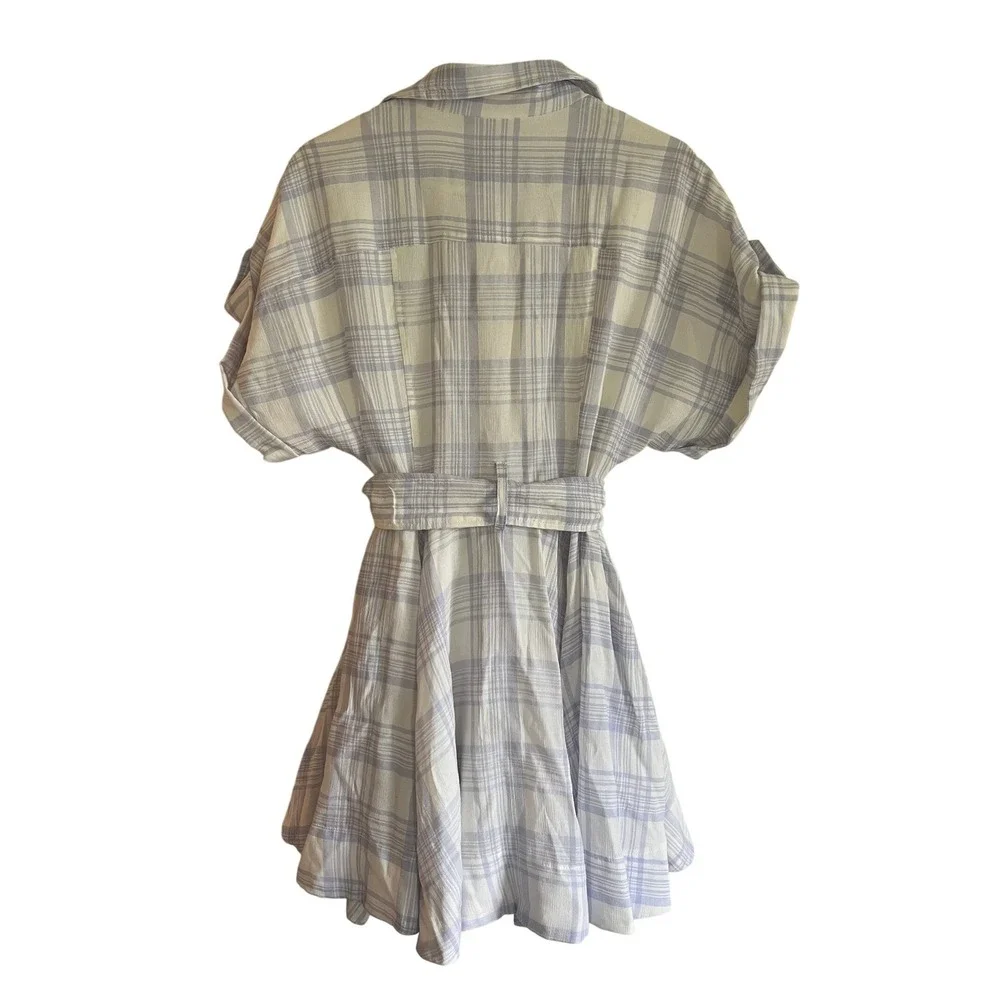 Mable Plaid Button Front Belted Mini Dress - Picture 3 of 7